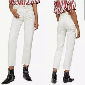 NWT Anine Bing Jackie Jean High Rise Raw Hem Straight Leg Cream White Size 26